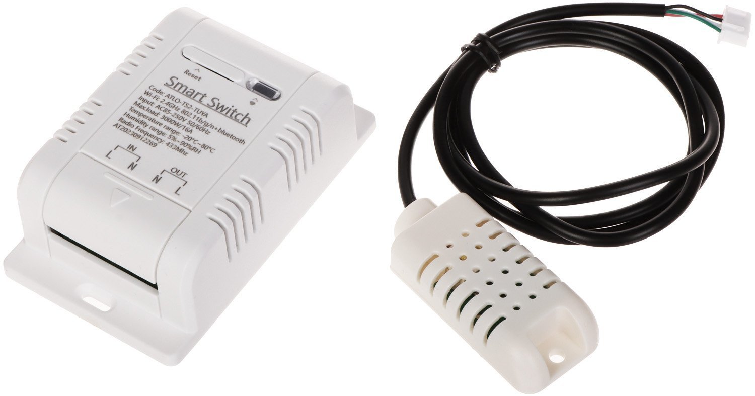 Inteligentny przełącznik z pomiarem temperatury i wilgotności ATLO-TS2-TUYA Wi-Fi, Tuya Smart