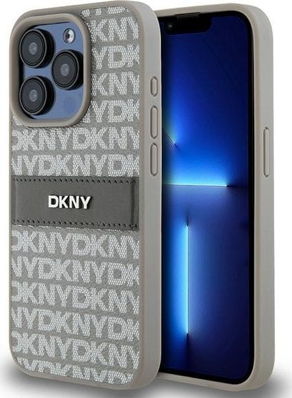 DKNY DKHCP15XPRTHSLE iPhone 15 Pro Max 6.7" beżowy hardcase Leather Mono Stripe & Metal Logo