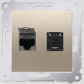 Kontakt-Simon Gniazdo komputerowe SIMON54 podwójne 2xRJ45 kat.6 z przesłoną złoty mat - D62.01/44