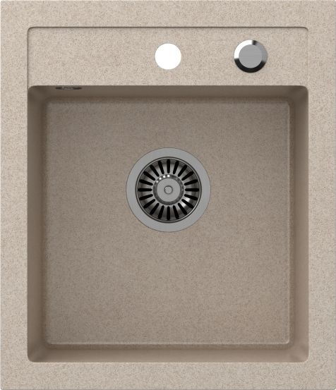 Zlewozmywak Steiner JOHNNY 100 Steingran granitowy beżowy 1-komorowy z/o (43x50x20), z syfonem i zaślepką stal szlachetna