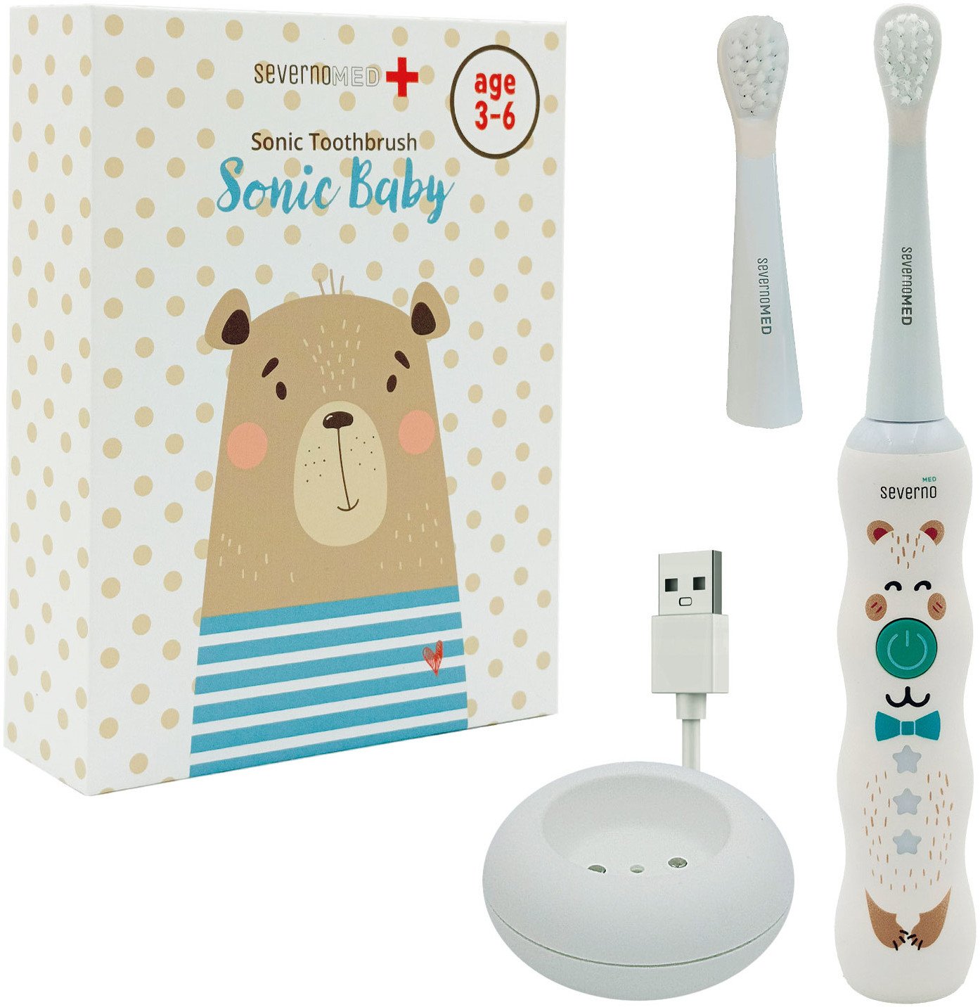Szczoteczka soniczna elektryczna do zębów dla dzieci 3-6 lat SONIC BABY + 2 końcówki