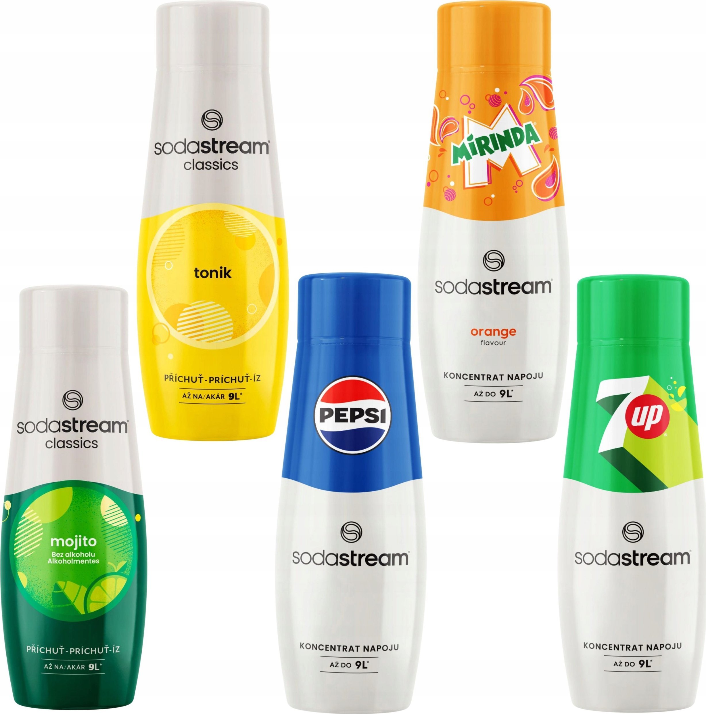 SODASTREAM Pepsi + Mirinda + 7UP + Mojito + Tonic syropy do saturatora