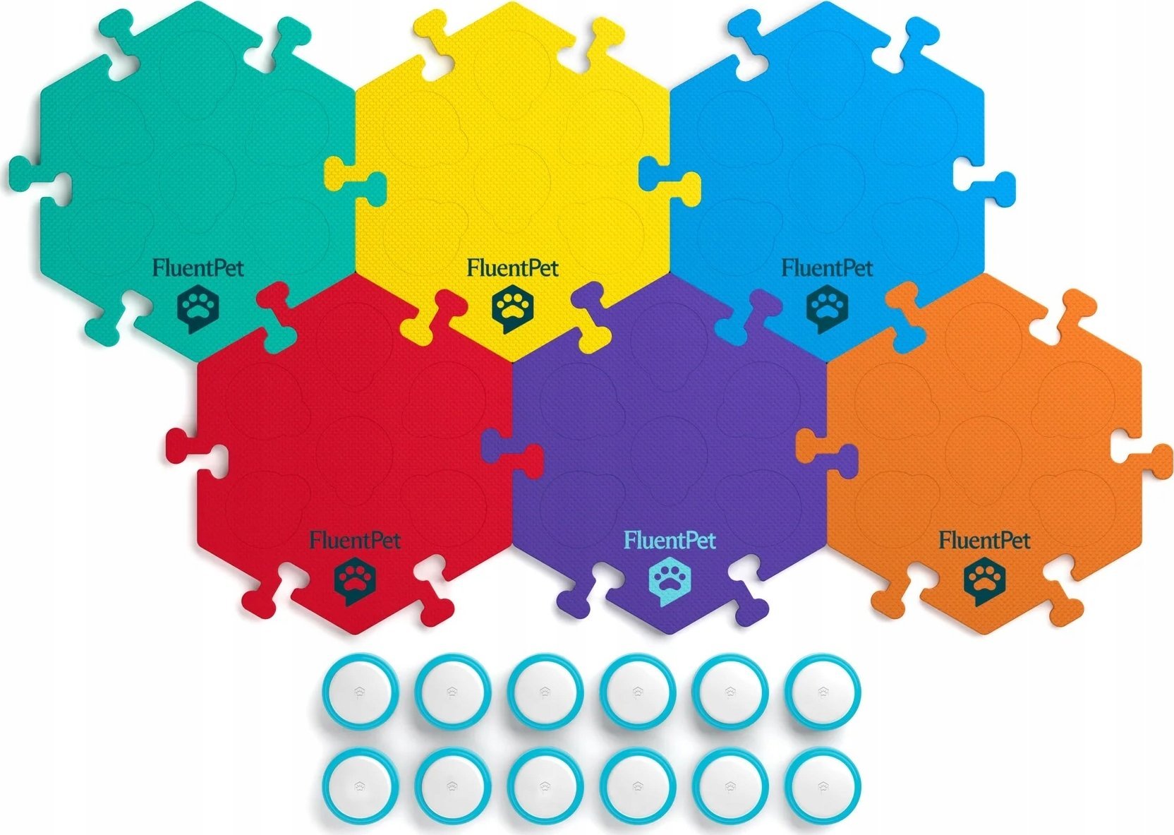 FluentPet - Connect Key Vocab Expansion Kit - zestaw 12 przycisków z piankowymi matami oraz naklejkami do komunikacji z psem / kotem do systemu Connec
