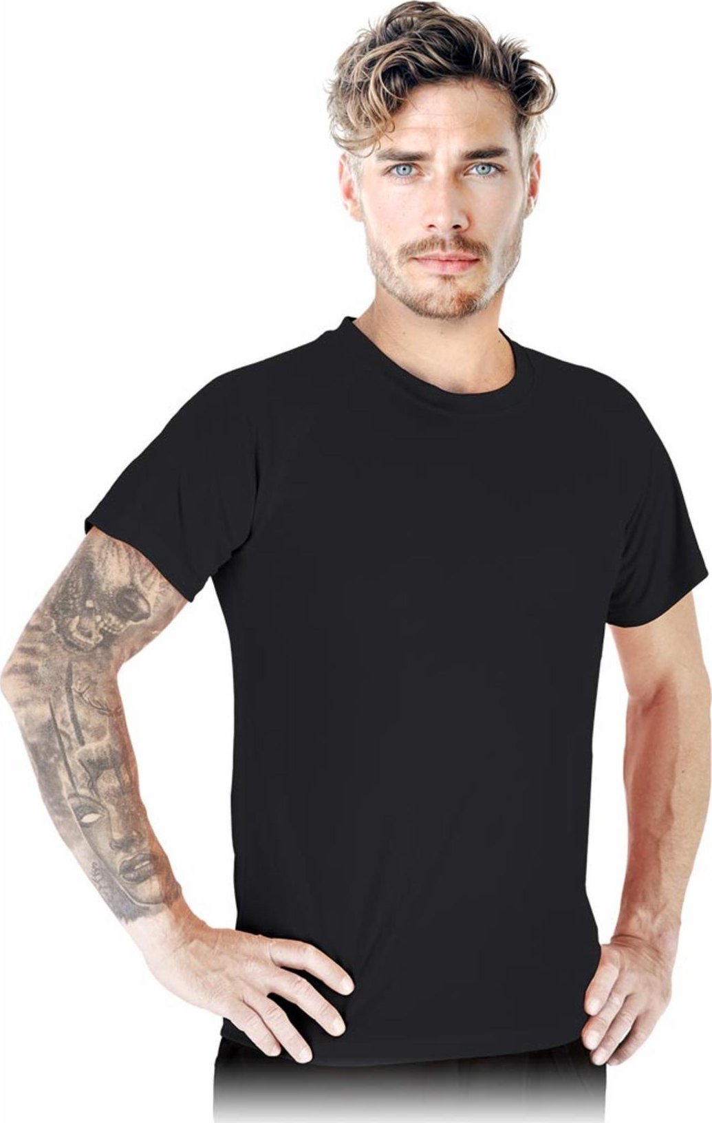 R.E.I.S. TS-PORTO-SS - T-shirt z siateczki doskonała wentylacja męski dzianina 100% poliester 130-135 g/m2 okrągły dekolt - czarny L