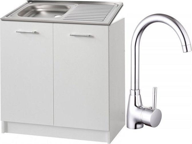 Stamar Szafka kuchenna biała 80 + zlew + bateria wysoka