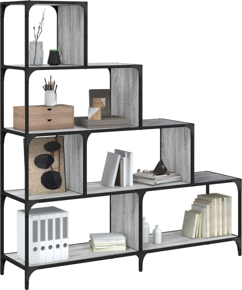 vidaXL 4-poziomowy regał na książki, szary dąb sonoma, 139x33,5x149 cm