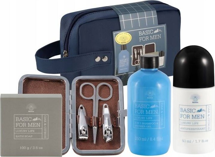 Aurora Aurora 4 elementowy zestaw prezentowy w granatowej kosmetyczce Męski Dąb i Cytrusy