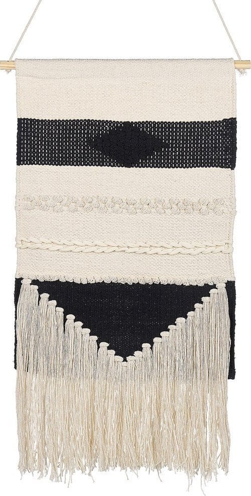 Beliani Dekoracja ścienna z frędzlami bawełniana beżowo-czarna DASKA