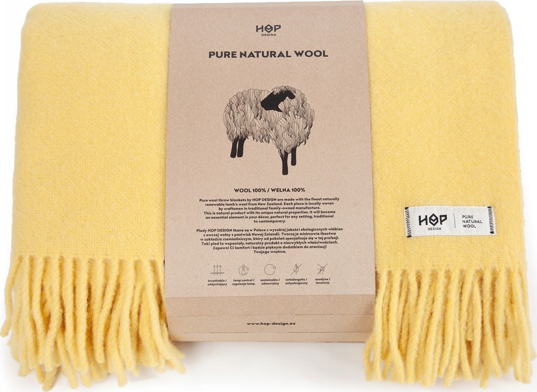 HOP Koc Yeti HOP Design z wełny 145x205 Żółty