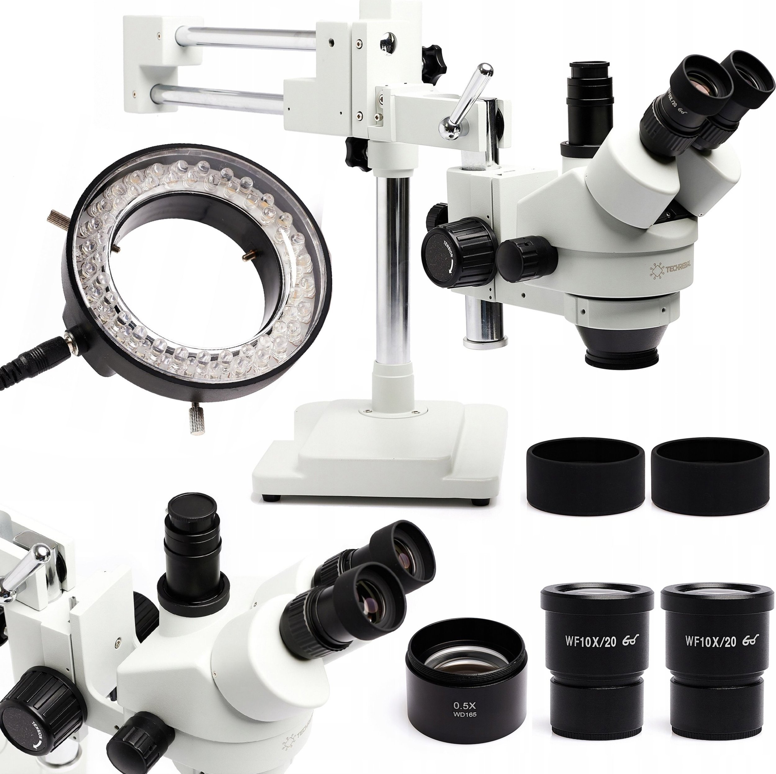Mikroskop Stereoskopowy Trinokularowy Optyczny 10HW Obiektyw 0,5x Zestaw