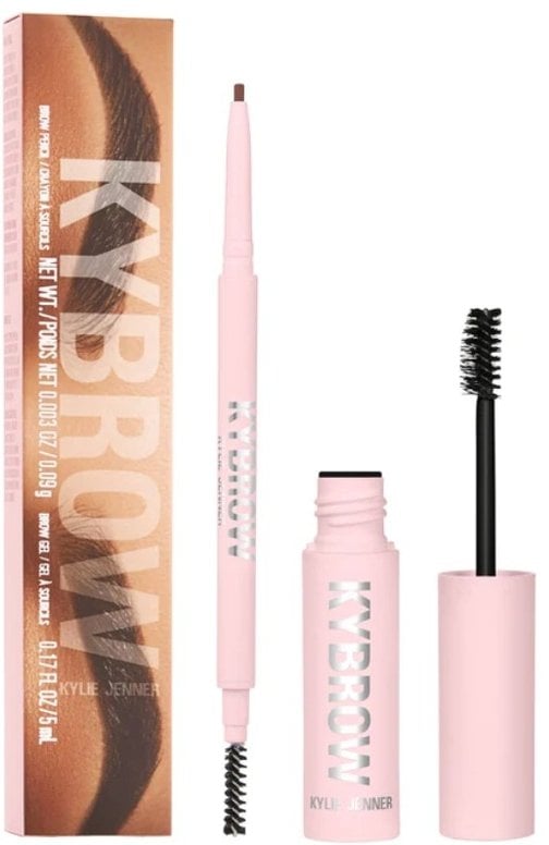 Set Kylie Cosmetics: Kybrow, Defined, Eyebrow Cream Pencil & Brush 2-In-1, 003, Cool Brown, 0.09 g + By Kylie, Define, Eyebrow Gel, Translucent, 5 ml