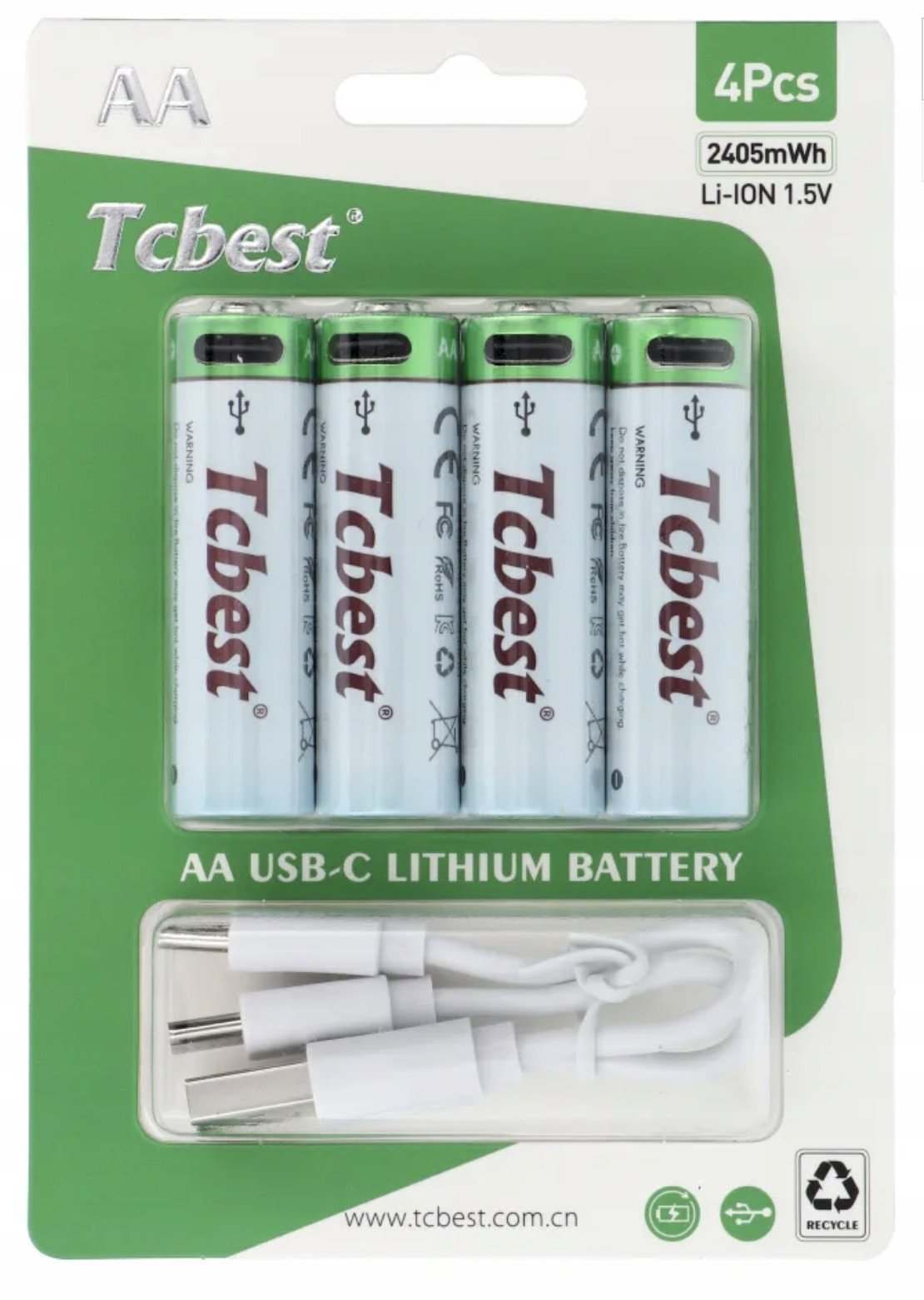 TCBEST bateria akumulatorowa R6 (AA) 750 mAh z gniazdem Typ C + kabel USB A do 4 x Typ C 4 szt