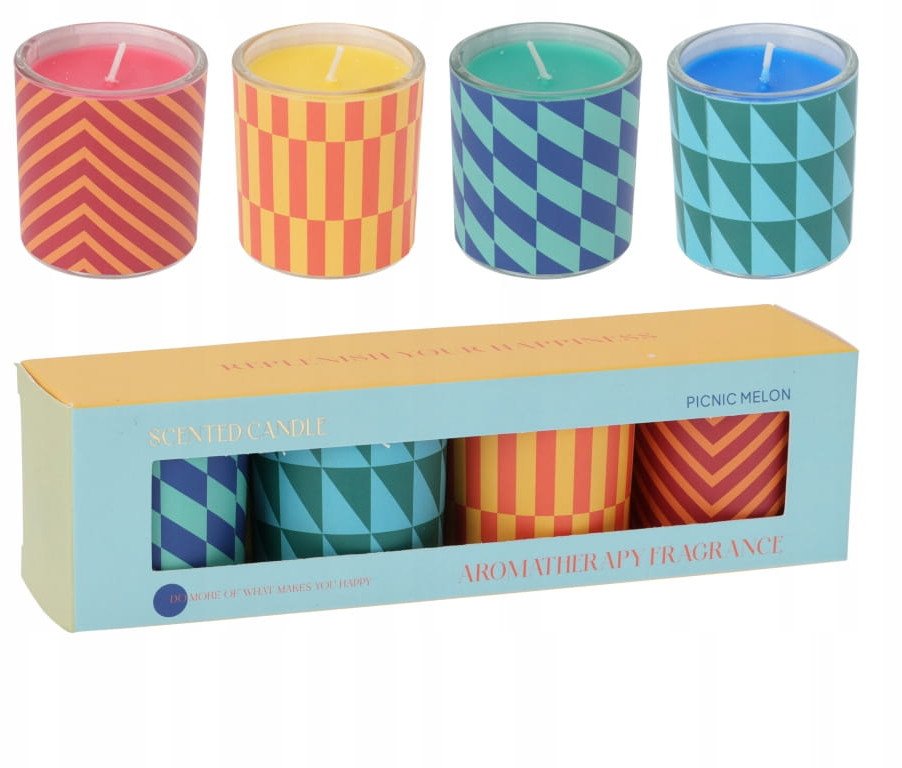 Zestaw świec zapachowych w szkle 4 sztuki kolorowy wzór