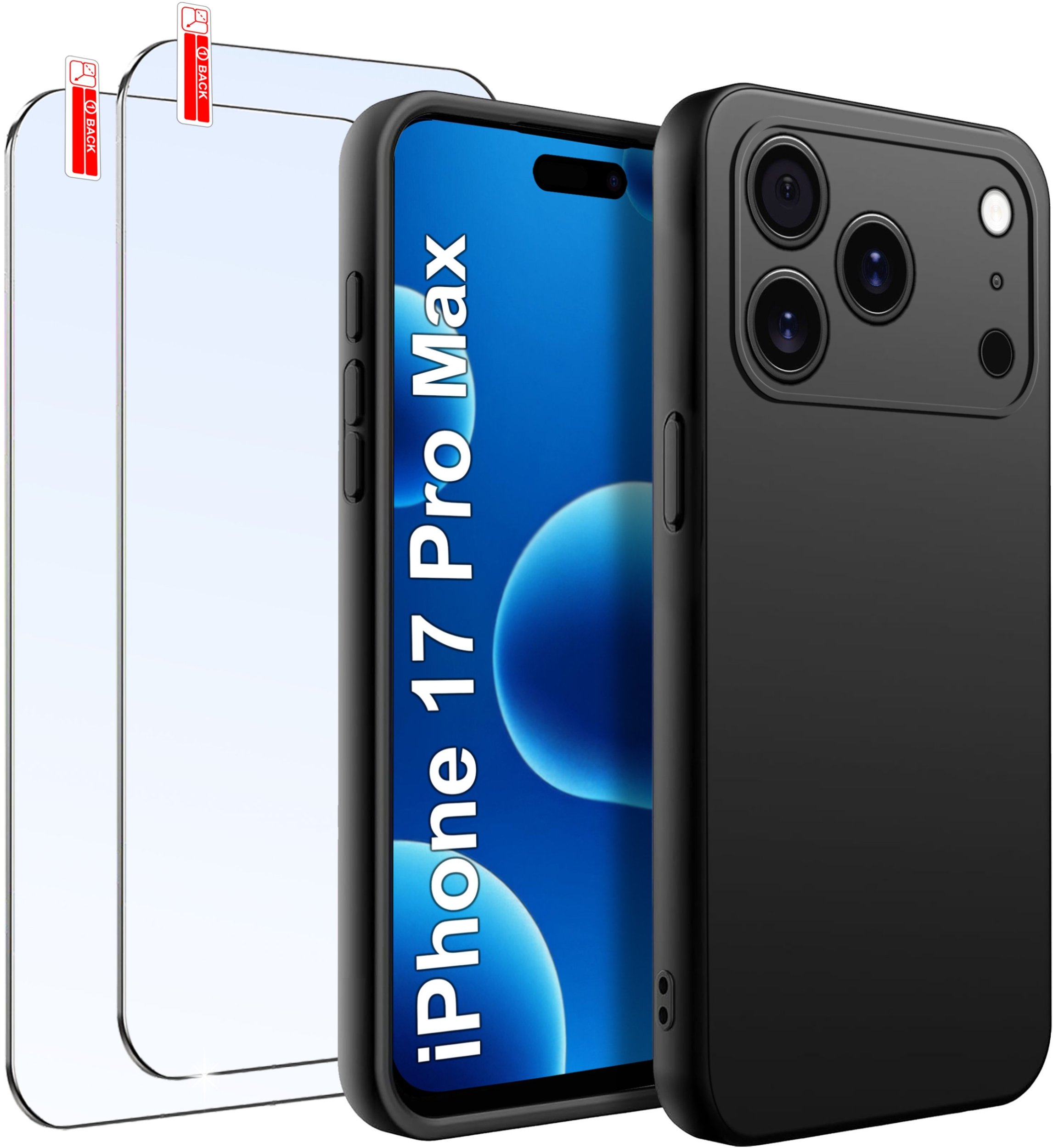 ZESTAW Etui do iPhone 17 Pro Max Matowe Czarne Silikon Slim +2 SZTUKI SZKŁO