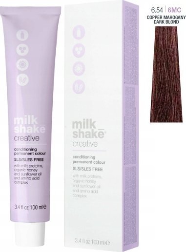 Milk Shake Milk Shake, Creative, SLS/SLES-Free, Permanent Hair Dye, 6.546MC Copper Mahogany Dark Blond, 100 ml For Women