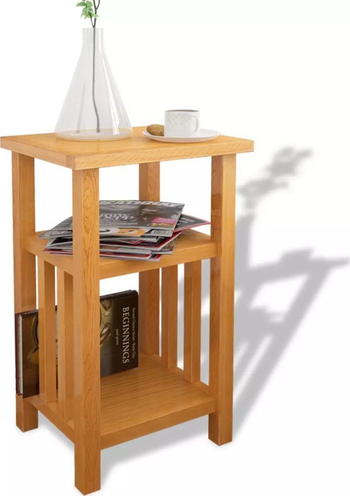 vidaXL Stolik z półką, 27 x 35 x 55 cm, lite drewno dębowe