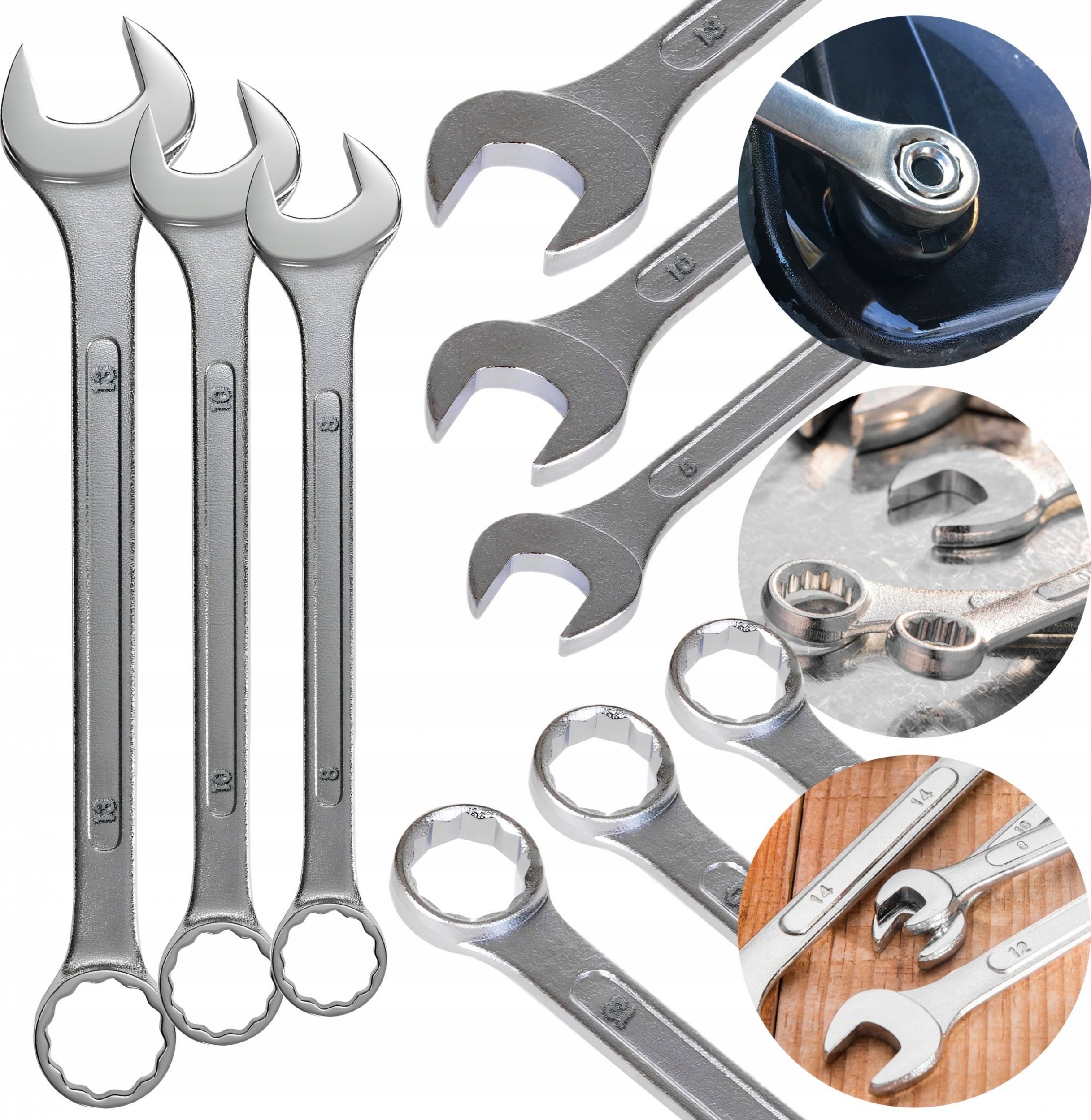 VERGIONIC Klucz Płasko Oczkowy CrV Zestaw Klucze Stalowe 3szt 8mm 10mm 13mm Komplet