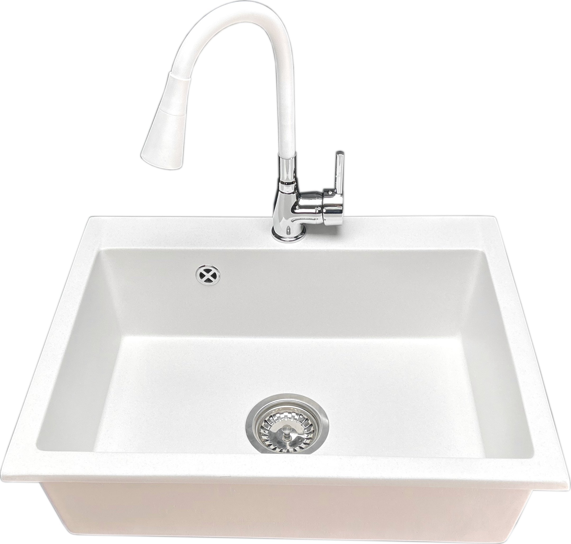 Zlewozmywak PREHNIT Zlewozmywak jednokomorowy ELAN biały + bateria Flex LAGUNA