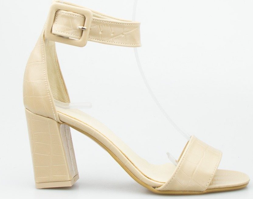 Optimo Sandały na słupku wężowe połyskujące beżowe Optimo-40