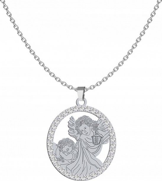 Radziszewska Jewellery Srebrny Naszyjnik Medalik ANIOŁ STRÓŻ GRAWER GRATI
