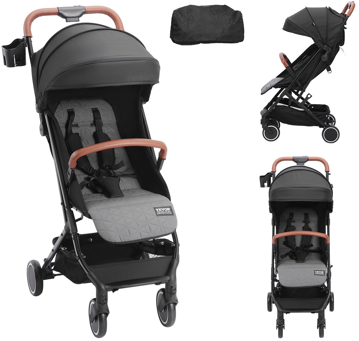 Ultralekki czarny wózek spacerowy komfort bezpieczeństwo i mobilność