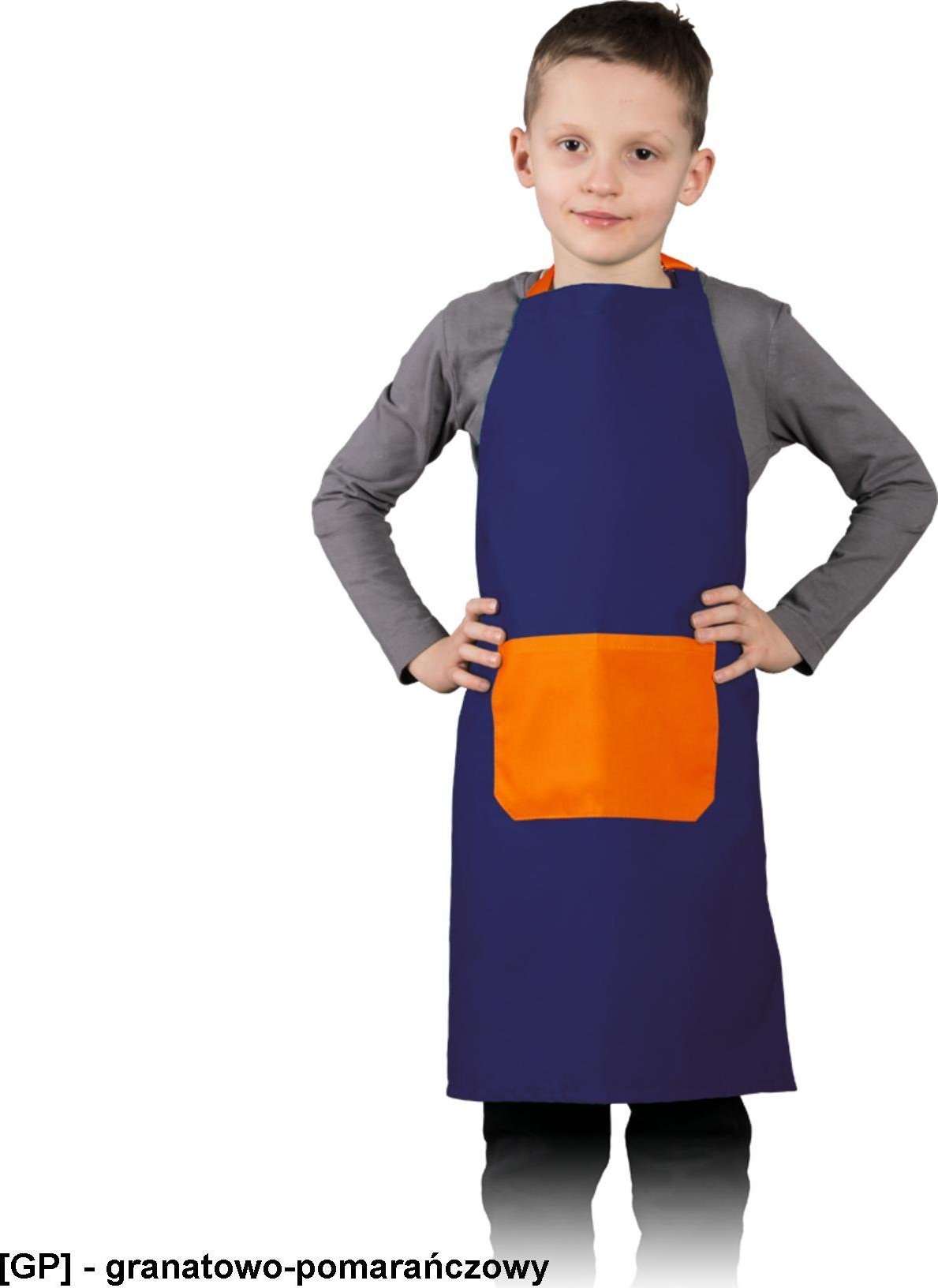 R.E.I.S. FKINDER - fartuch dla dzieci, 50% poliester, 50% bawełna, 180 g/mcm, - granatowo-pomarańczowy - 45x55cm, 55x68cm. 55x68 cm