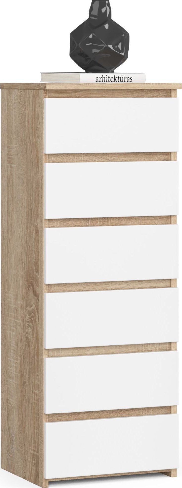 Fabryka Mebli Akord Komoda CL6 40 cm 6 szuflad - dąb sonoma-biała