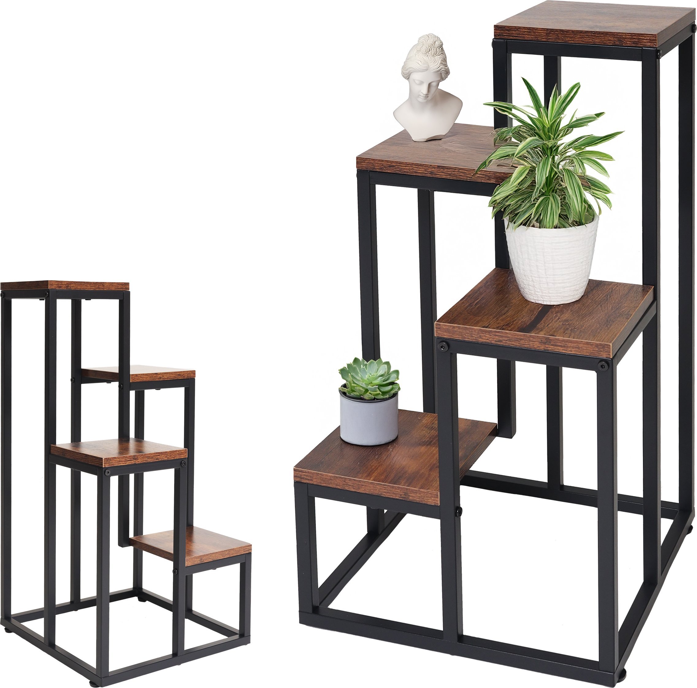 Kwietnik stojący metalowy piętrowy stojak na 4 kwiaty regał dąb antyczny