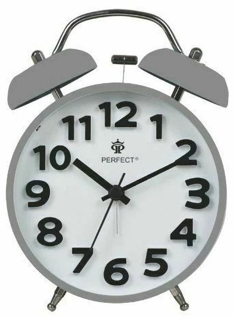 Budzik Perfect TBD11502 szary głośny alarm cichy mechanizm .