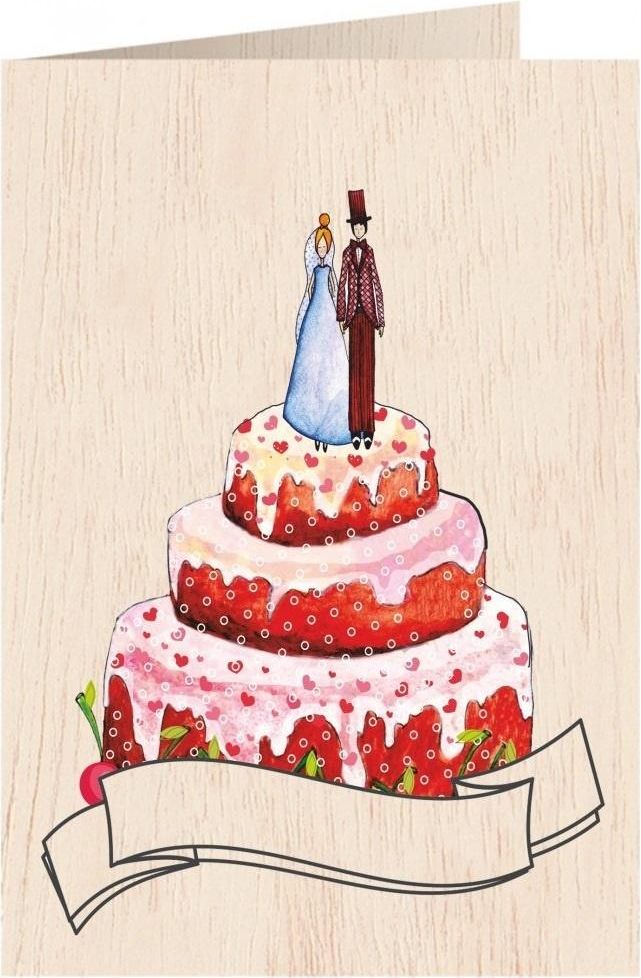 Cozywood Karnet drewniany C6 + koperta Ślub tort