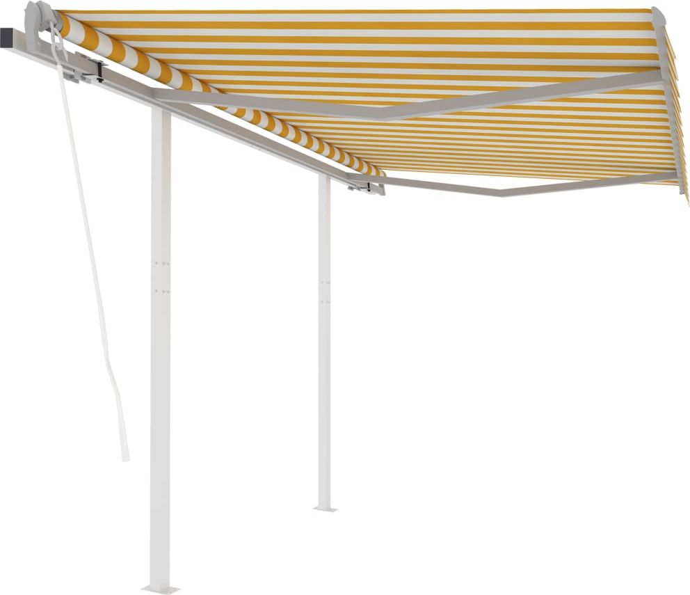 vidaXL Automatycznie zwijana markiza z słupkami, 3x2,5 m, żółto-biała