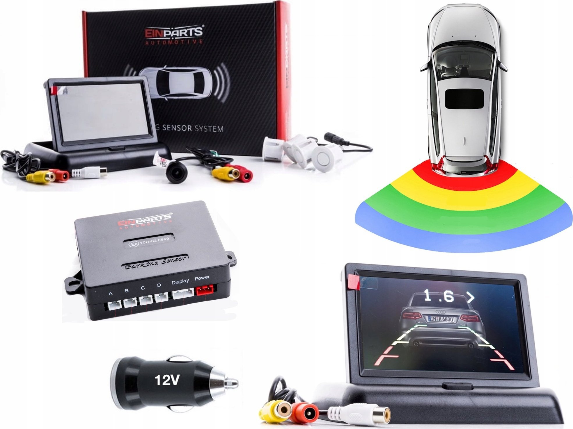 Einparts Czujniki parkowania EPP5700 22mm BIAŁE + kamera