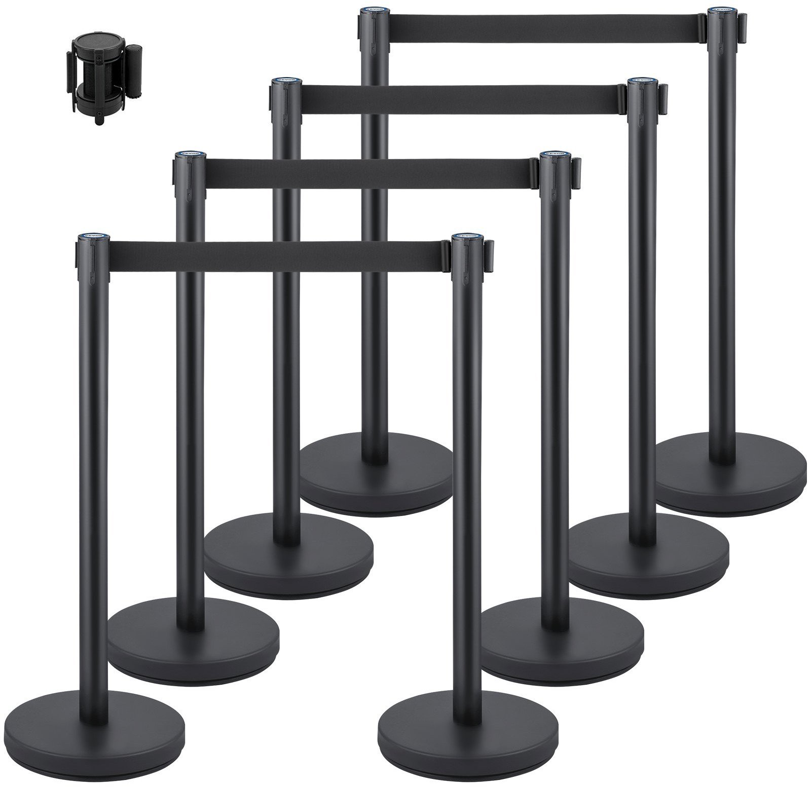 Słupki odgradzające 8 sztuk z taśmą 2 m barierka kolejkowa hotelowa czarne