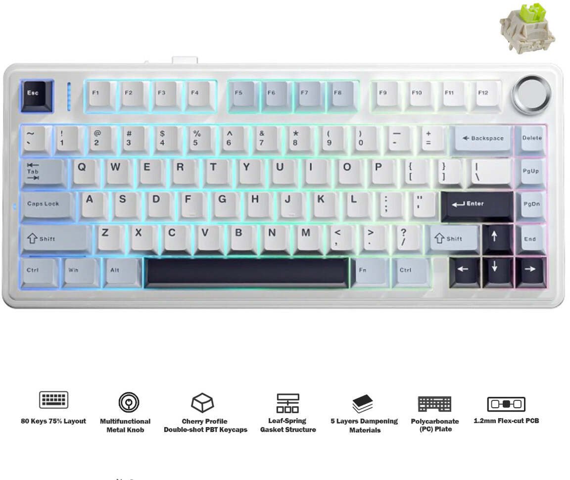 F75 EN / RU Layout Mechanical Gaming keyboard White Reaper switch