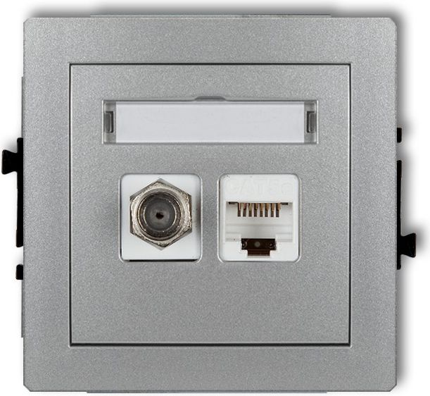 Karlik Gniazdo antenowe pojedyncze SAT + gniazda komputerowe pojedyncze 1xRJ45 srebrny metalik (7DGFK)