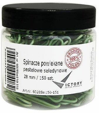 Victory Office Product SPINACZE BIUROWE VICTORY OFFICE 28MM 150 SZT. OKRĄGŁE PASTELOWE SELEDYNOWE SŁOIK MAŁY