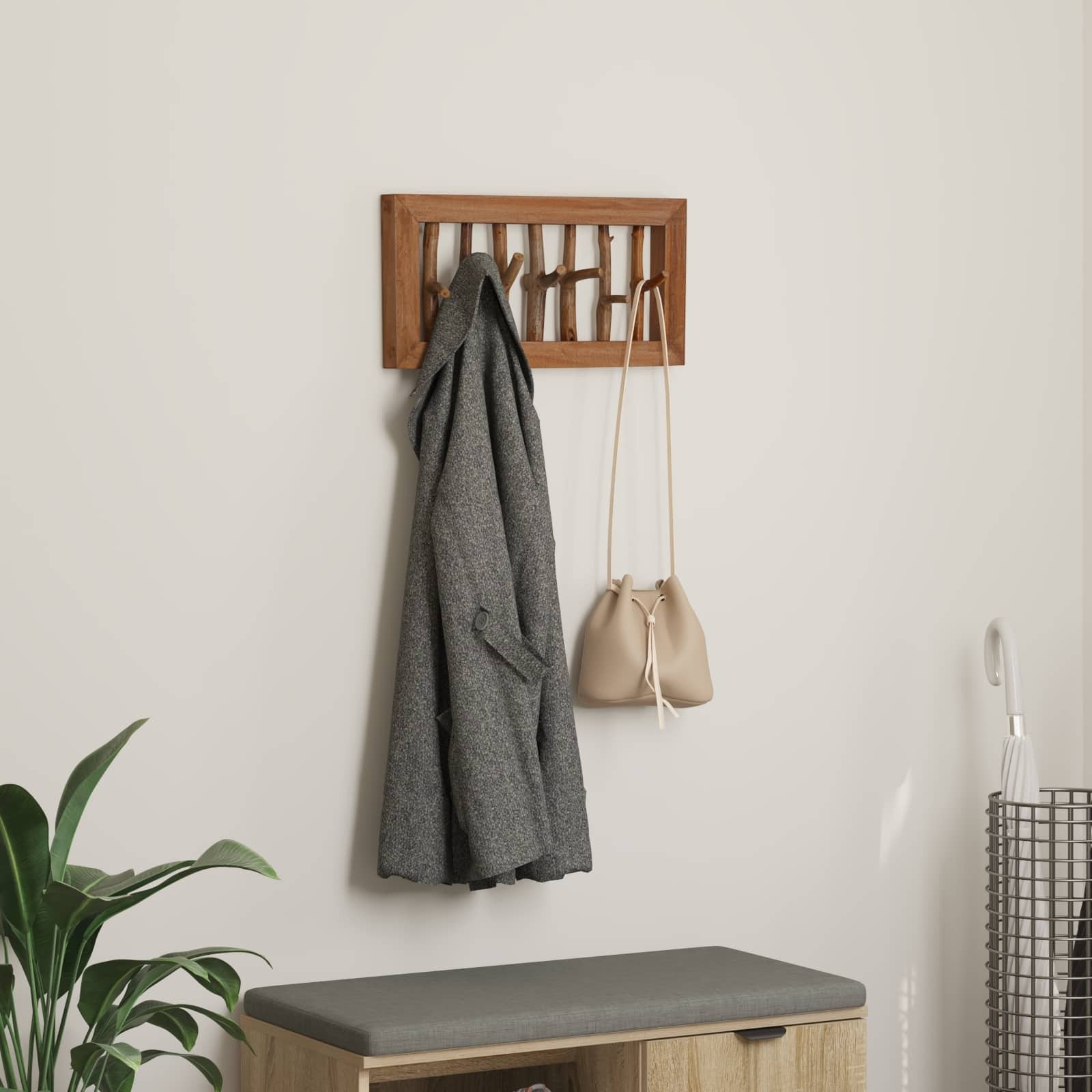 vidaXL Wieszak Brązowy 50 x 11 x 25 cm Lite drewno mahoniowe