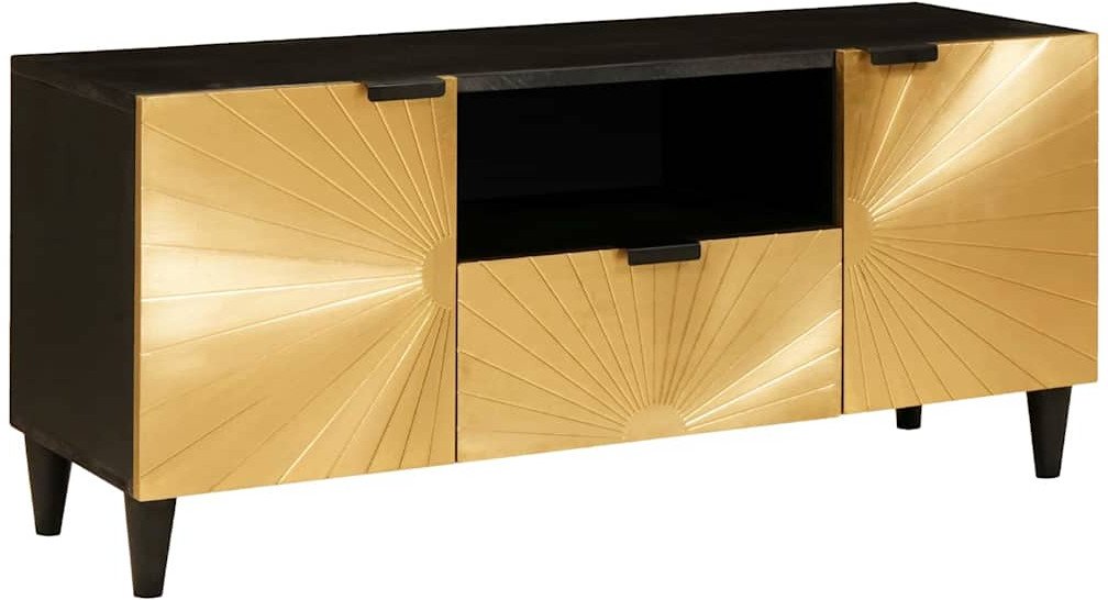 vidaXL Szafka pod telewizor z szufladą Czarny i złoto 105 x 33 x 46 cm
