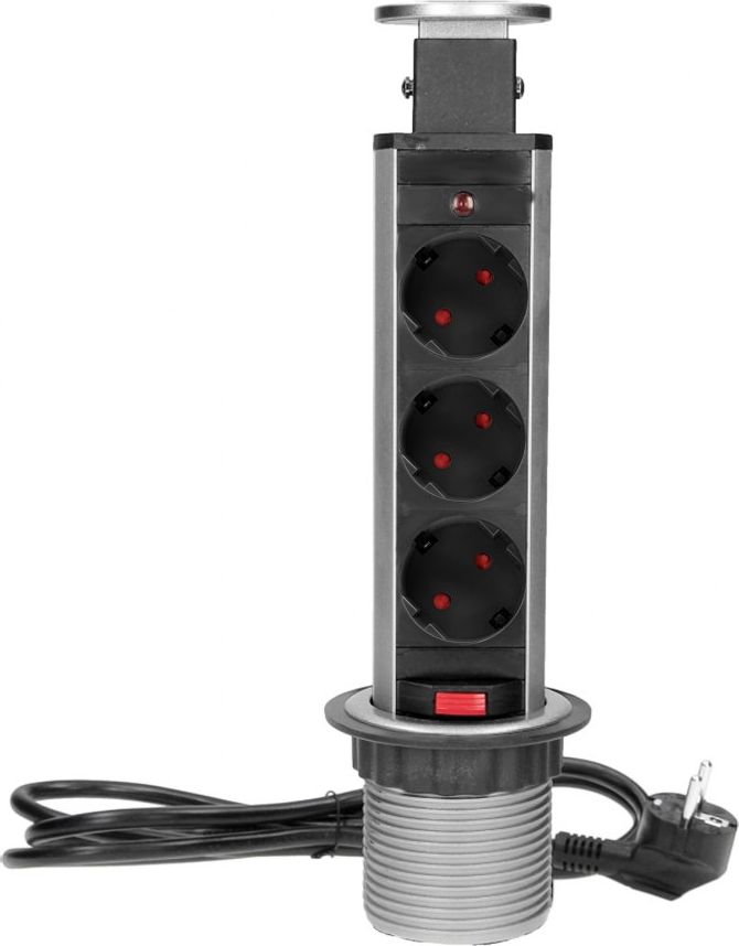 Orno Gniazdo meblowe ?6cm wysuwane z blatu z blokadą i przewodem 1,8m, 3x2P+Z (Schuko)