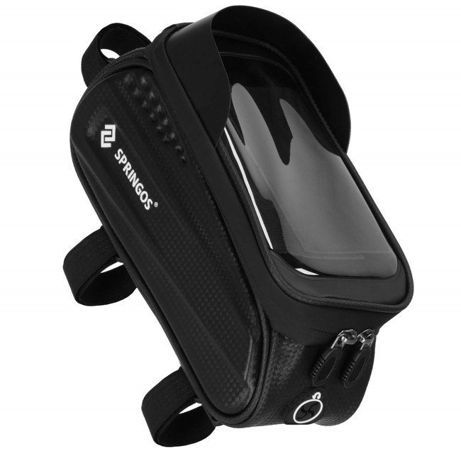 Sakwa rowerowa na ramę z pokrowcem na telefon, torba rowerowa wodoodporna, czarna UNIWERSALNY