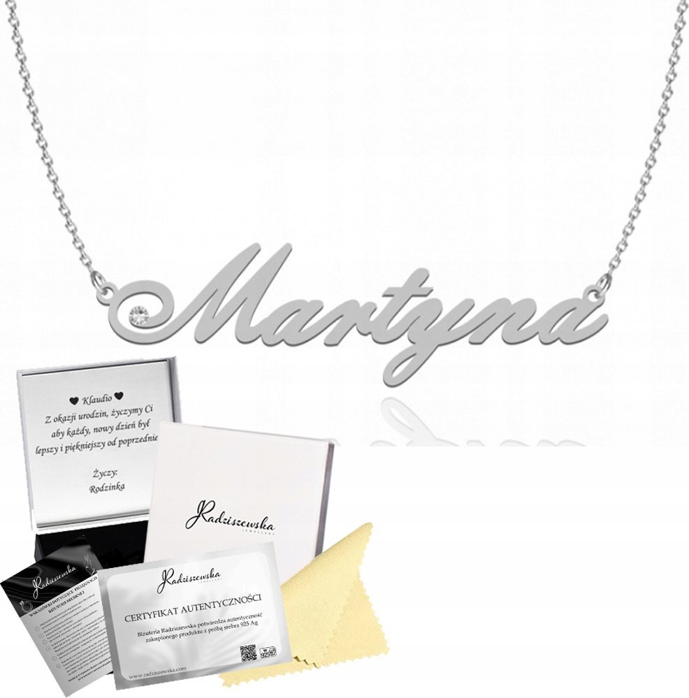 Radziszewska Jewellery NASZYJNIK Z IMIENIEM MARTYNA SREBRO 925 ŁAŃCUSZEK PREZENT KOBIETA ŻYCZENIA