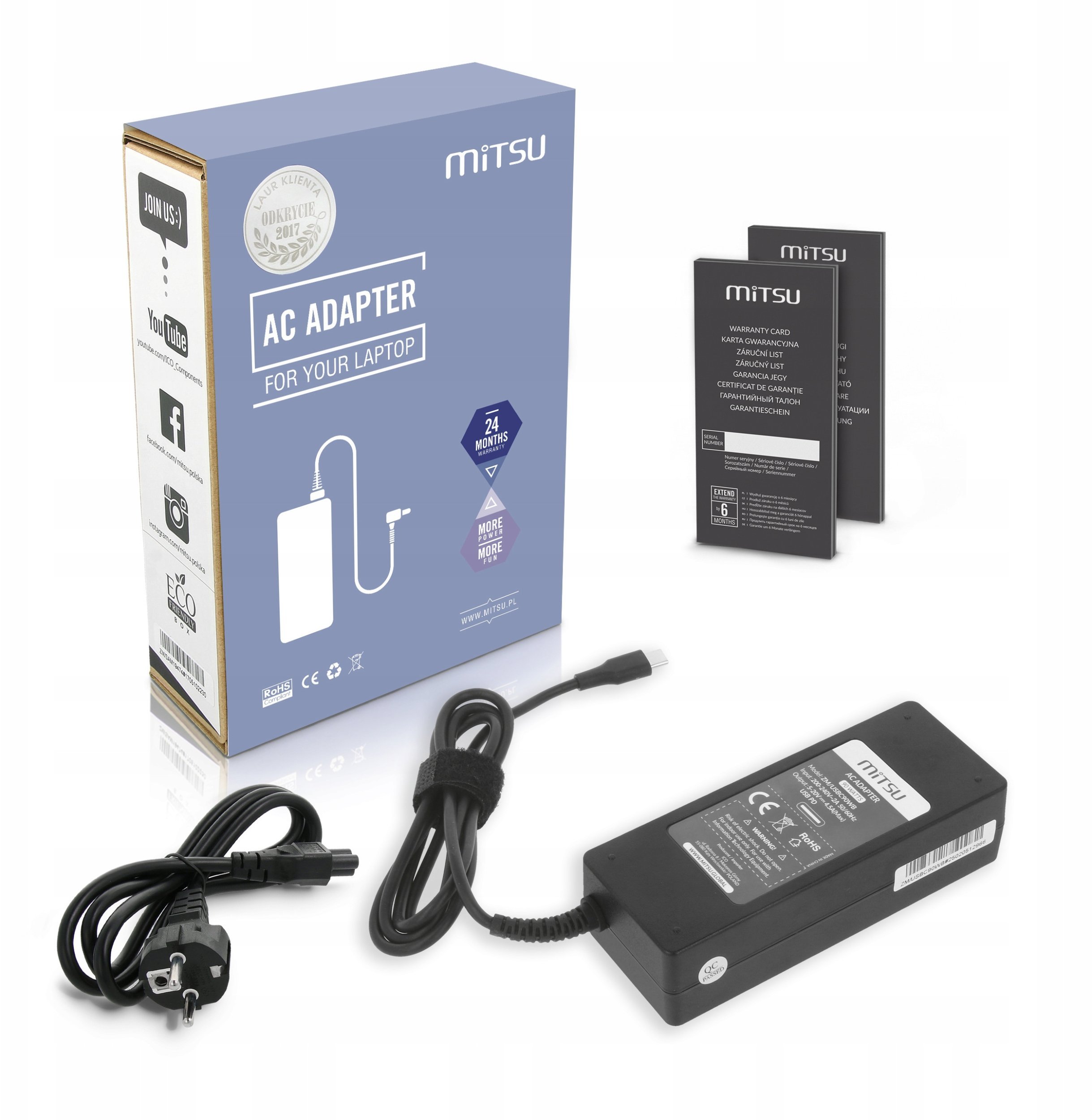 Zasilacz sieciowy Mitsu 90W USB-C, USBC, 5-20V, 3-4.5A (black) do notebooka