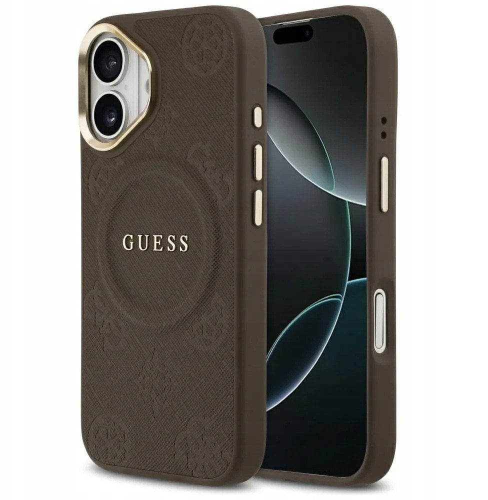 GUESS futerał do IPHONE 17 kompatybilny z MagSafe GUHMP17SPSAMSECW (PU W/ Peony Hot Stamp) brązowy