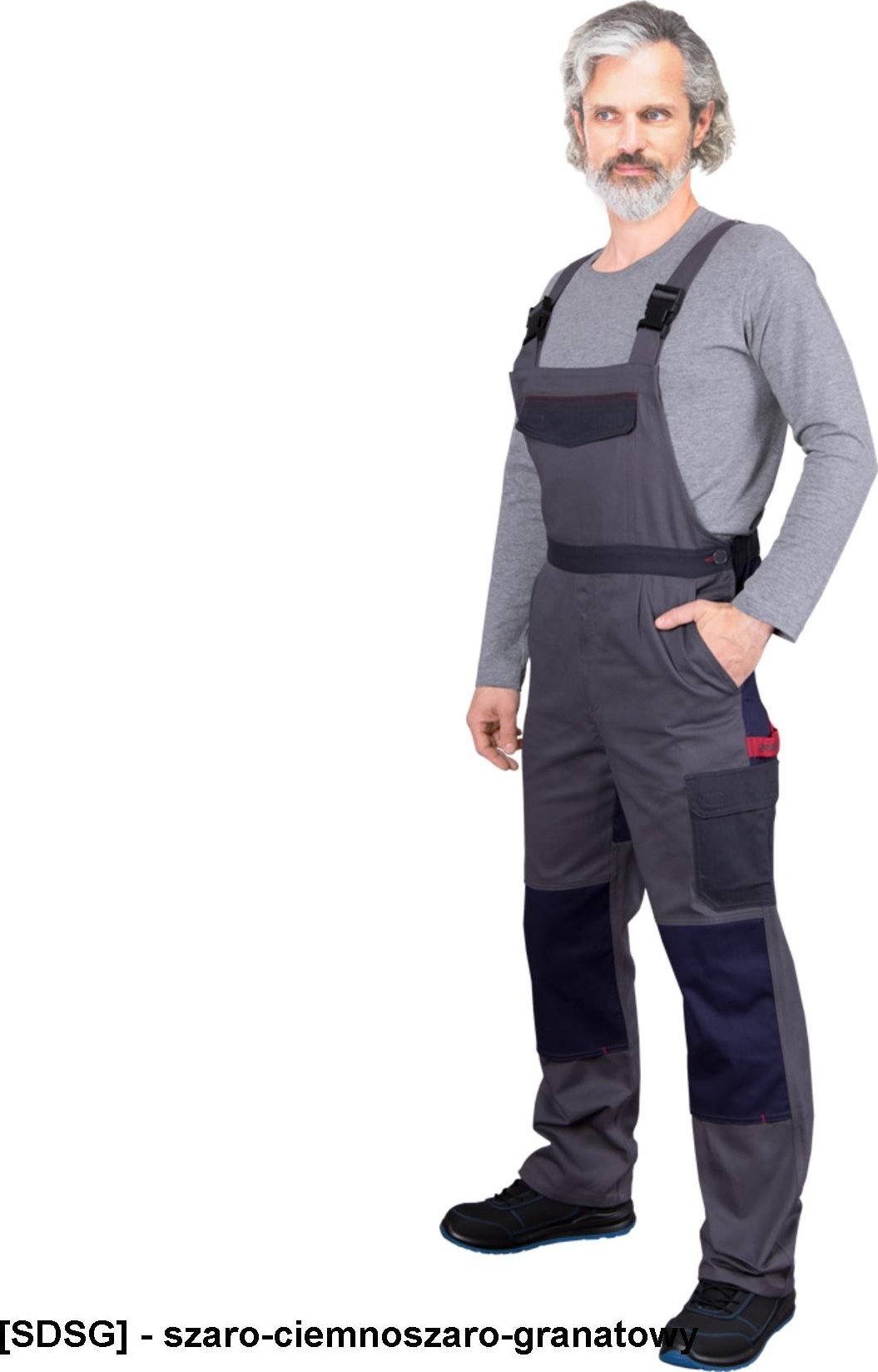 R.E.I.S. BOMER-B - ogrodniczki ochronne, idealne na upalne dni, 6 kieszeni, kieszenie na nakolanniki, uchwyt na młotek, 100% bawełna, 260-270 g/m 50