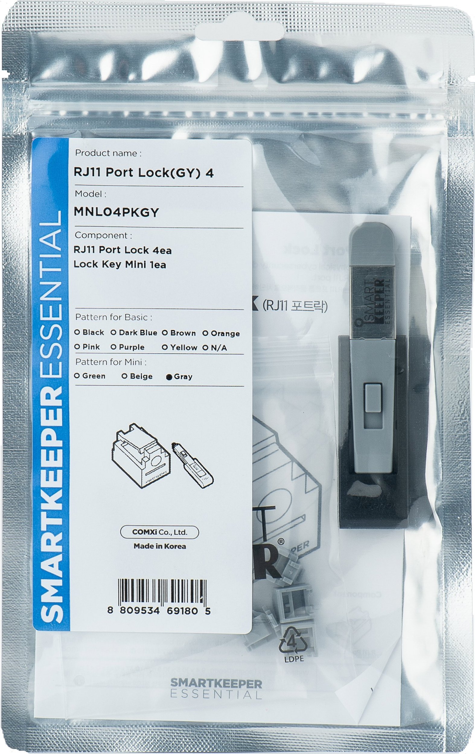 Smartkeeper SmartKeeper Mini "RJ11 Port" Blocker grau 4 Stk.+Key