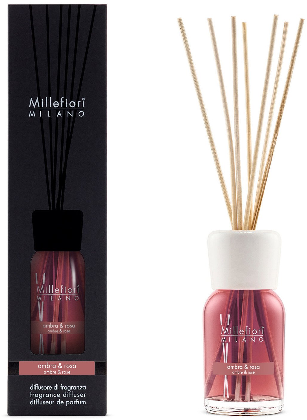 MM MILLEFIORI MILANO Pałeczki zapachowe 250 ml Ambra & Rosa wydajność do 2 miesięcy