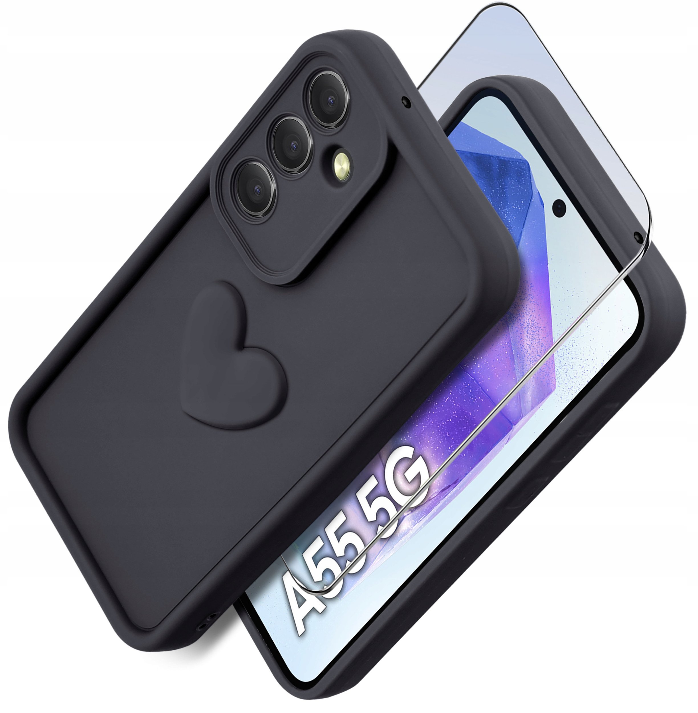 Etui do Samsung A55 5G silikonowe MATOWE serce + Szkło ochronne na ekran 9H