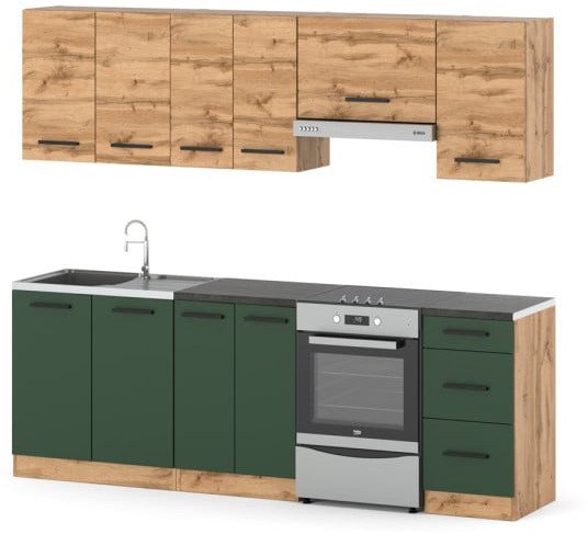 Meble Kuchenne Zestaw Mebli Kuchennych Mokka 2.4m Wotan Butelkowa Zieleń