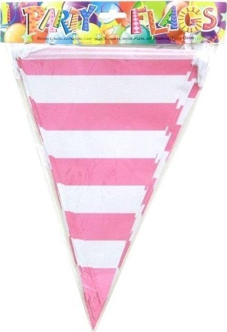 Girlanda flagi w paski różowa 27.5cmx10m