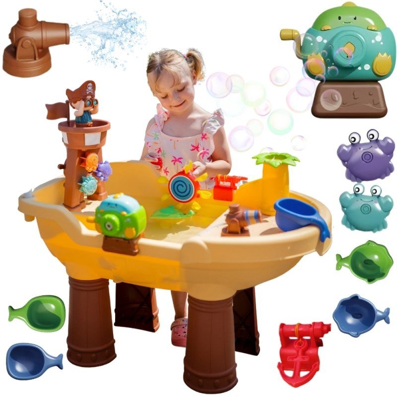 WOOPIE Stolik Wodny 2w1 Piaskownica Statek Piracki XL z Maszyna do Robienia Baniek Mydlanych